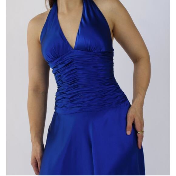 Cache Dress Women Sz 8 Cobalt Blue Halter Backless Silk Asymmetric V-Neck Formal - Picture 3 of 12